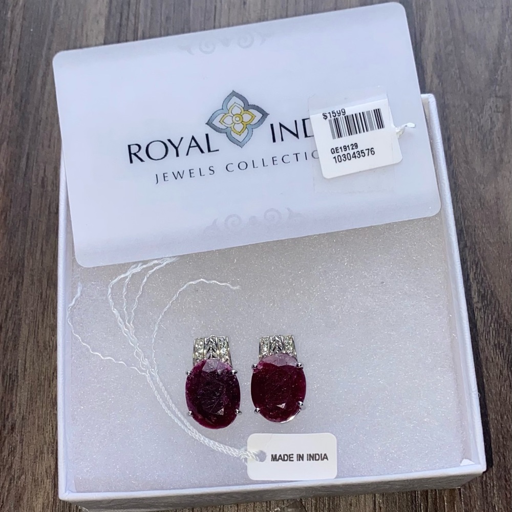RSVP $1,599 Royal Indian Organic Ruby Earrings, White Topaz in Sterling Silver